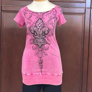 Vocal  Pink Studded  Fleur[de-Lis T-Shirt